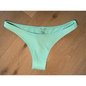 White Fox Swim Bikini Bottom Womens Teal Blue Thong Cheeky Ribbed Large